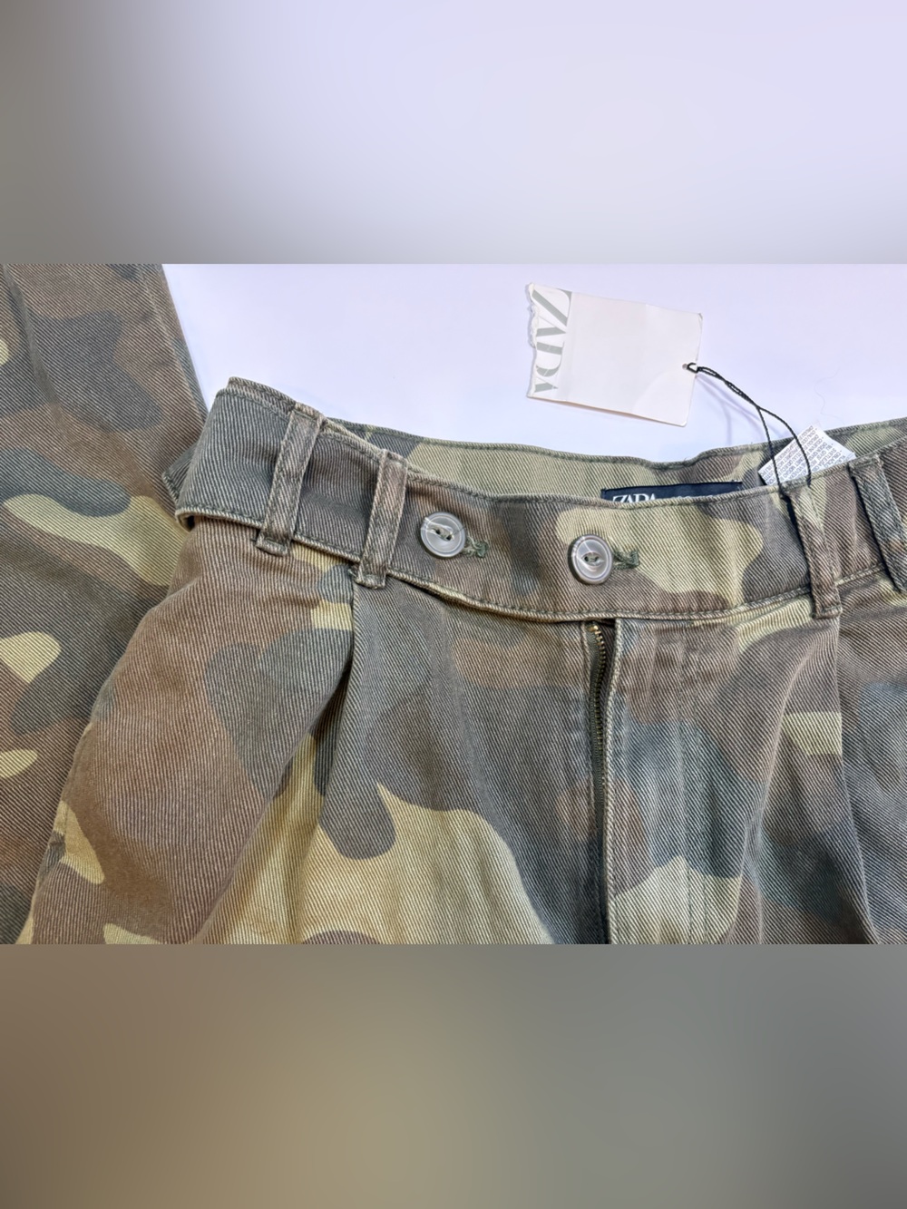 Zara Camo Wide Leg Pants | NWT | Size S | 100% Cotton | Zip Fly - Picture 3 of 14